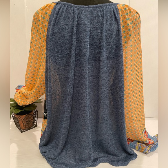 NWT 🌟New Directions Print Sheer/ Chambry L/S Top /Blouse Women’s Size XL - Picture 2 of 14